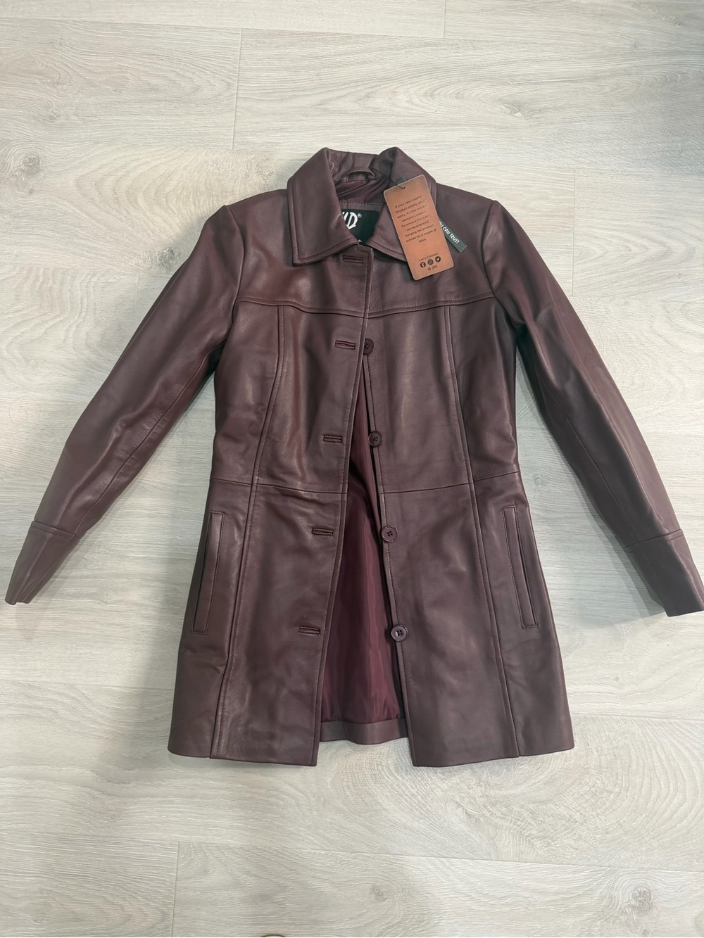 Women's Leather Coat - Burgundy